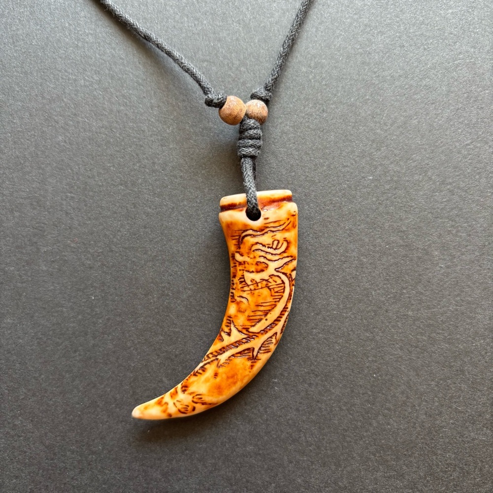 Carved Fang Sun Dragon Necklace | Adjustable - Picture 4 of 8
